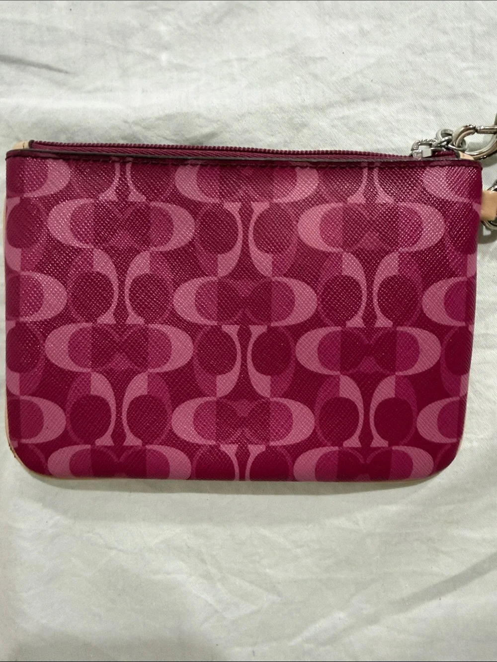 Coach Magenta Signature Wristlet with Leather Strap